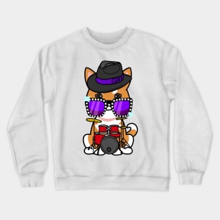 Funny orange dog is playing the drums Crewneck Sweatshirt